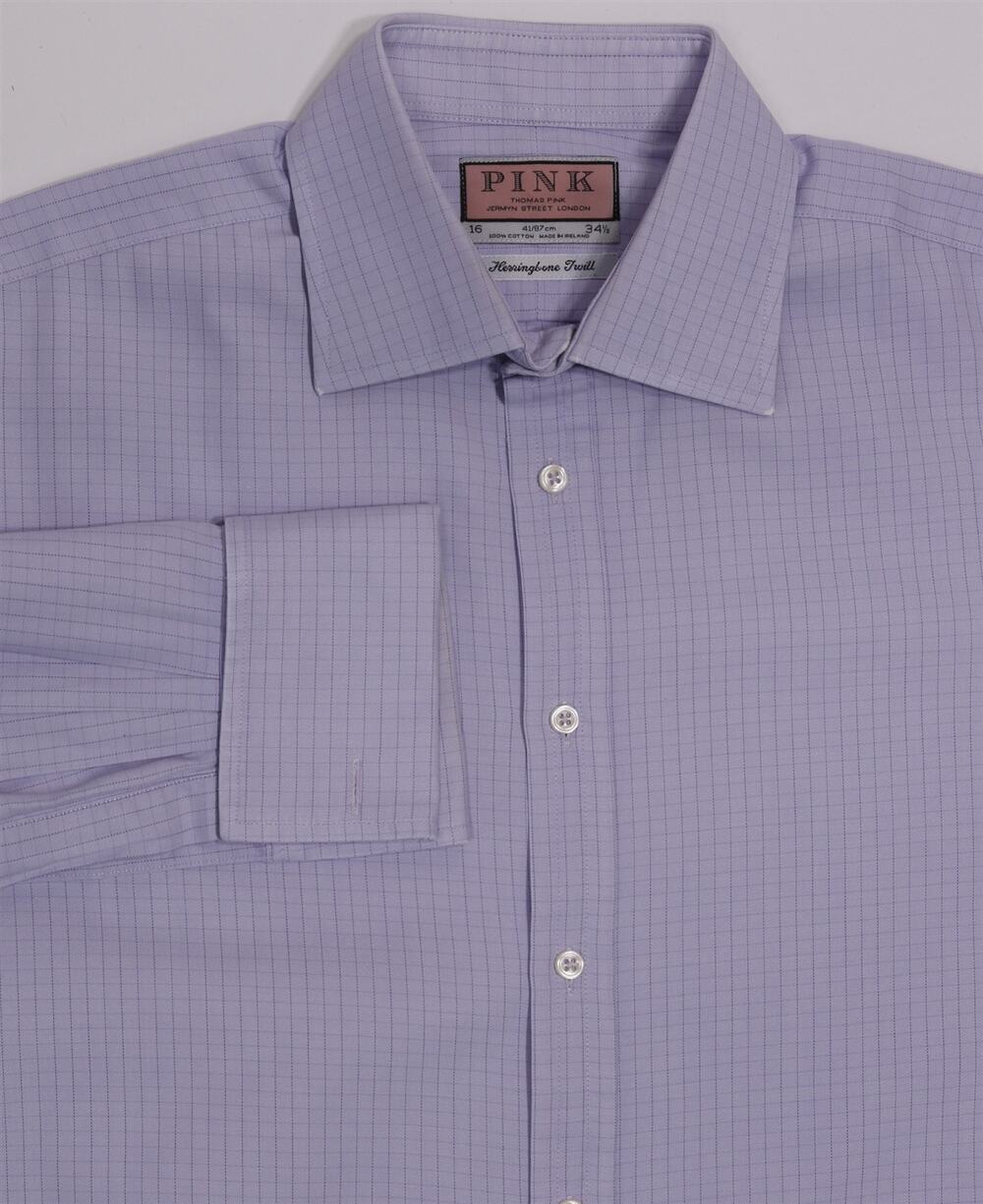 Thomas Pink Light Purple Checkered Herringbone Twill Dress Shirt (41) 16-34/35